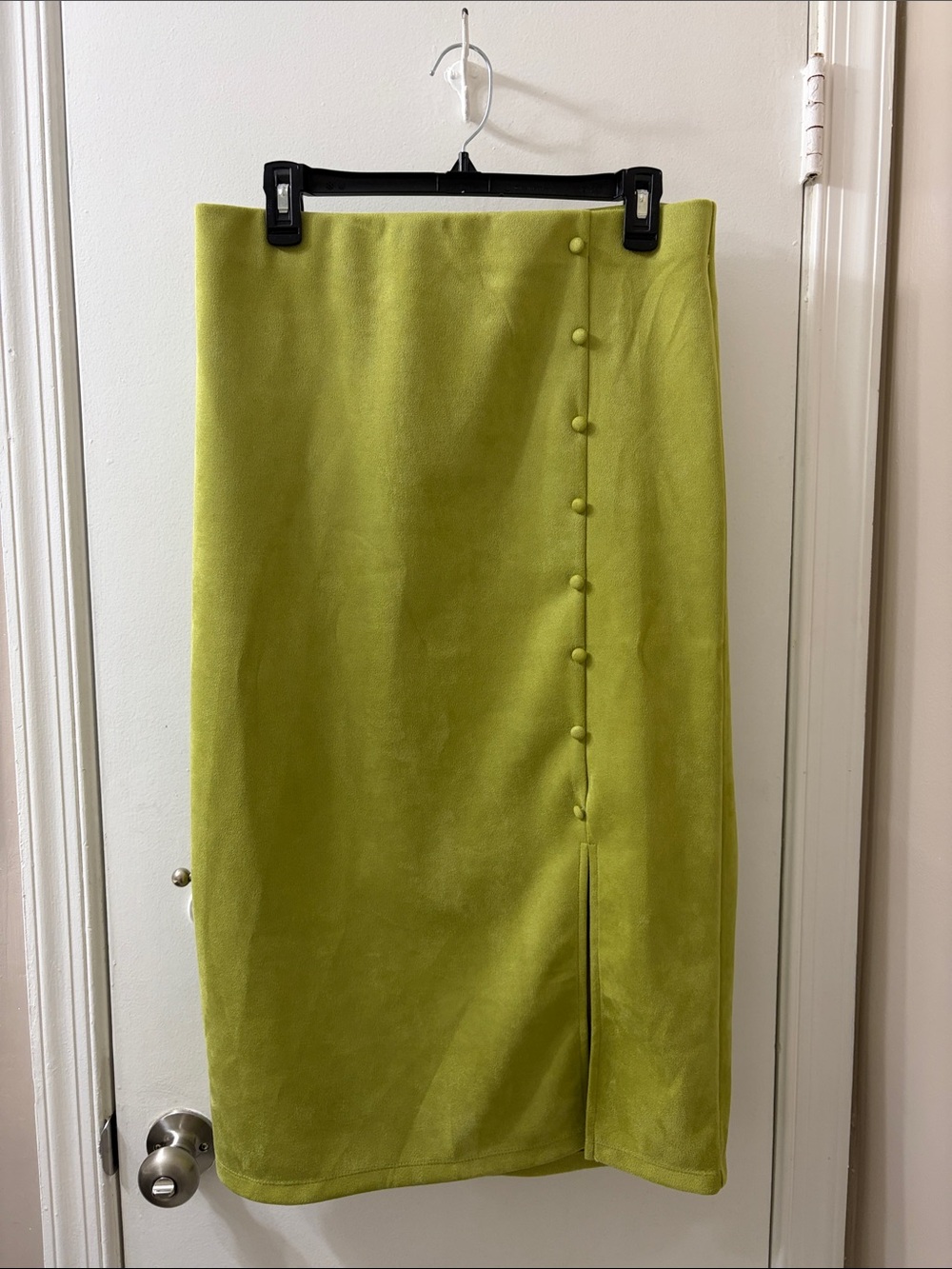 Lime Green Button-Accent Pencil Skirt